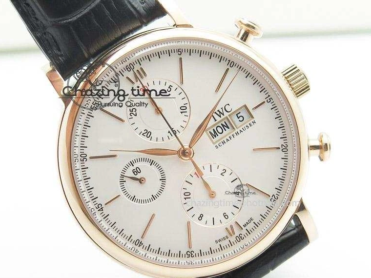 MIROTIME 1103 Portofino Chrono RG White Dial on Black Leather Strap A Vibrant 7385